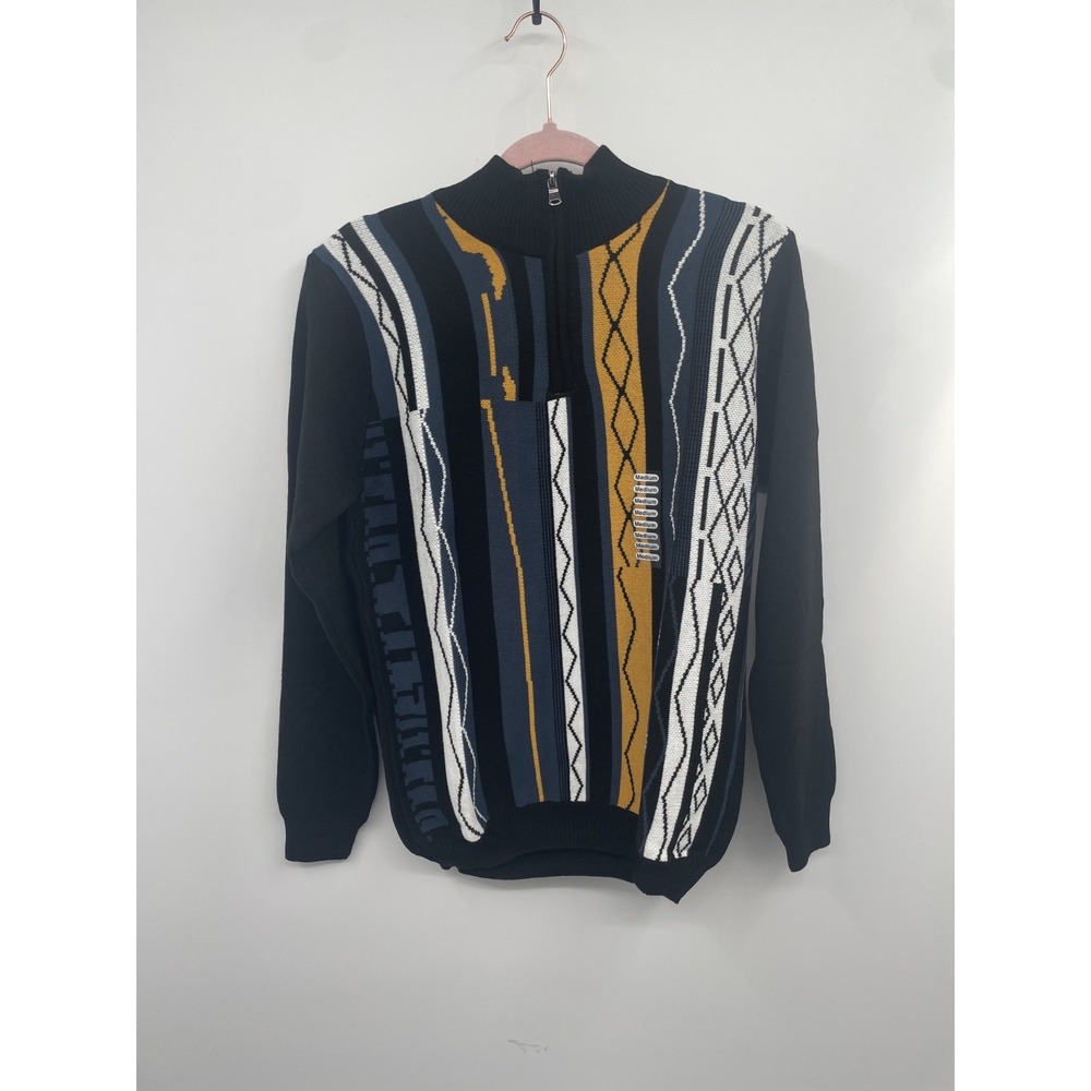 Suslo Couture Sweater Mens Medium Multicolor Striped Wool Blend Knit 1/4 Zip NWT